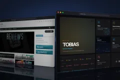 The old Birckk WordPress site on the left transitioning, in perspective, into the new tobiasobk.com design on the right.